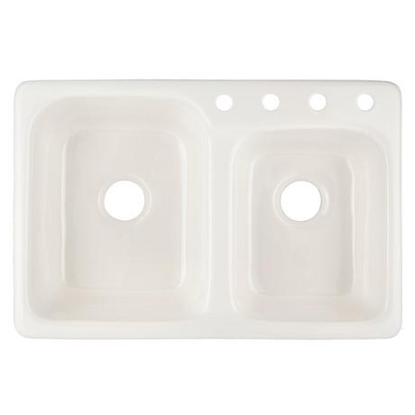 33" Elgin 60/40 Offset Double-Bowl Cast Iron Drop-in Kitchen Sink - Single Hole - White