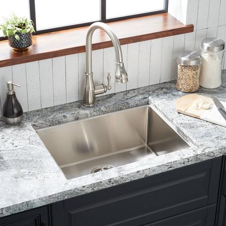 24" Ortega Stainless Steel Undermount Kitchen Sink - Rear Drain