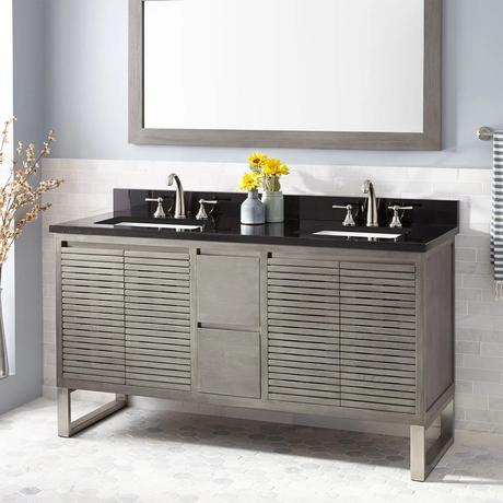 60" Dickson Teak Vanity for Rectangular Undermount Sinks - Gray Wash