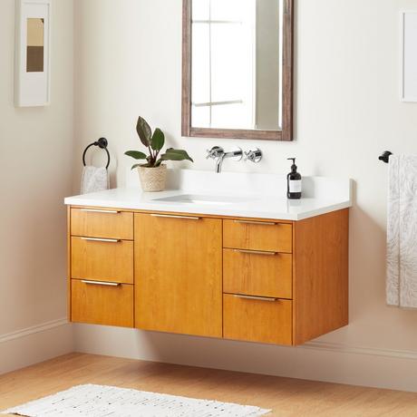 48" Dita Wall-Mount Vanity with Rectangular Undermount Sink - Honey Oak
