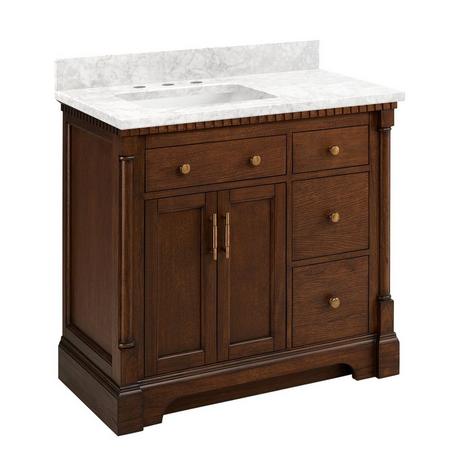 36" Claudia Vanity - Antique Coffee with Left Offset Rect Undermount Sink-Carrara Marble Widespread