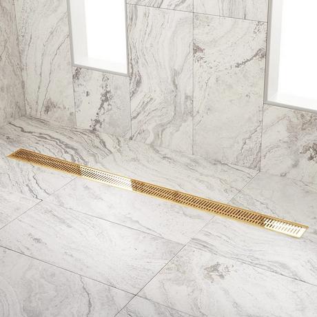 48" Rowland Linear Shower Drain - with Drain Flange - Polished Brass