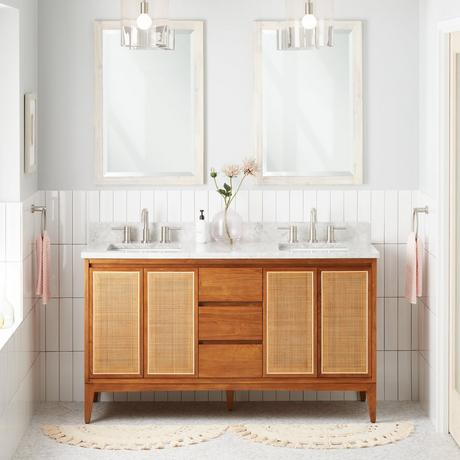 60" Simien Teak Double Vanity with Rectangular Undermount Sinks - Teak