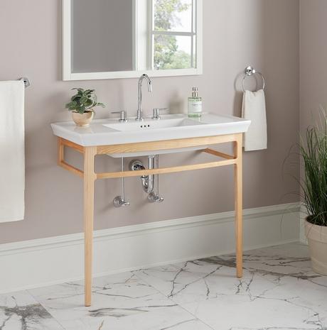 Olney Console Sink with Wood Stand - Light Ash