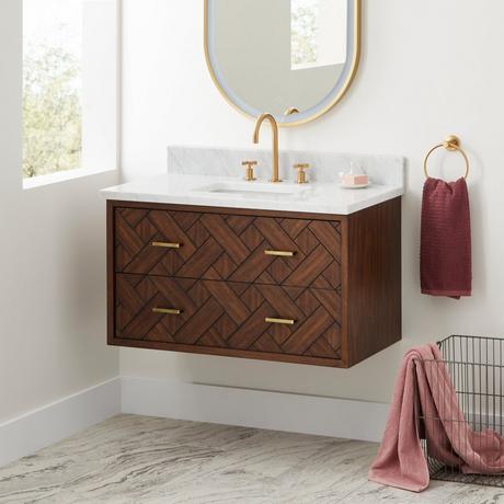 36" Patzi Wall-Mount Vanity with Rectangular Undermount Sink - Chocolate Bark Brown